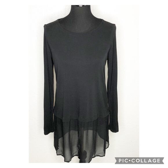 Eileen Fisher black silk sheer button bottom tunic top size Medium - Picture 1 of 14